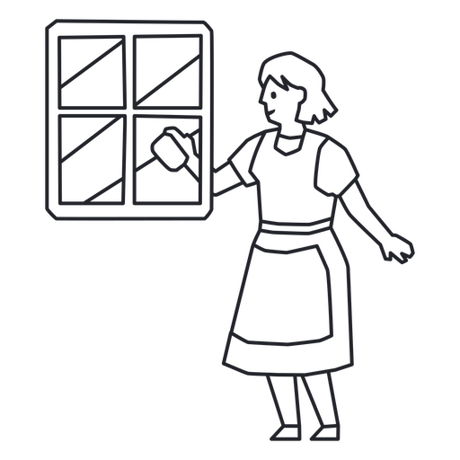 Dibujo lineal de una mujer limpiando una ventana Diseño PNG