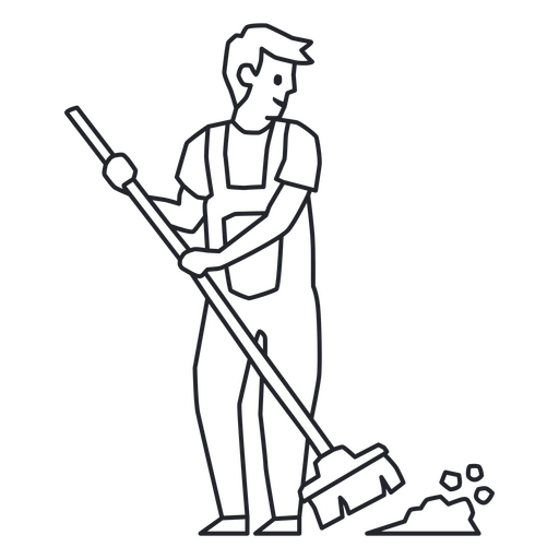 Line drawing of a man with a broom PNG Design