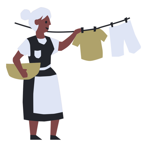 Woman washing clothes on a clothesline PNG Design