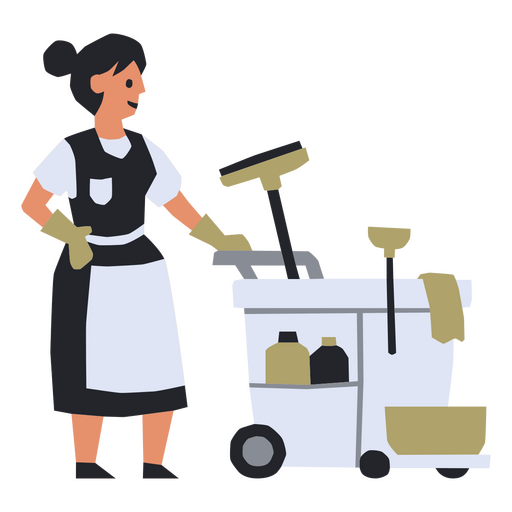 Frau in einer Schürze putzt einen Einkaufswagen PNG-Design