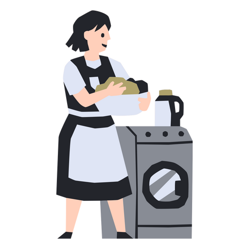 Maid standing next to a washing machine PNG Design