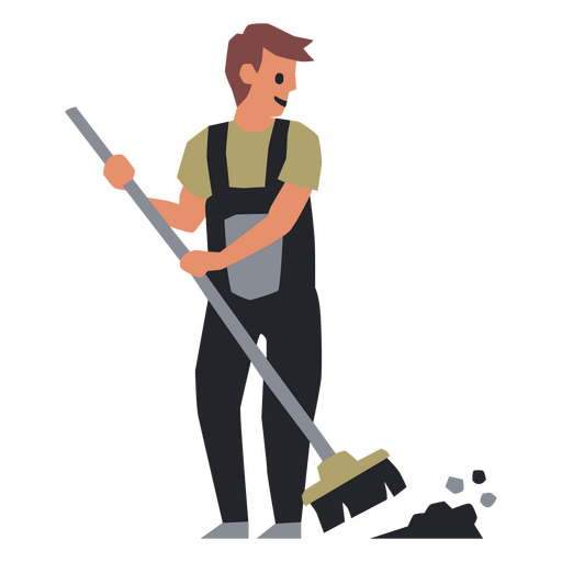 Hombre limpiando el suelo con una escoba Diseño PNG