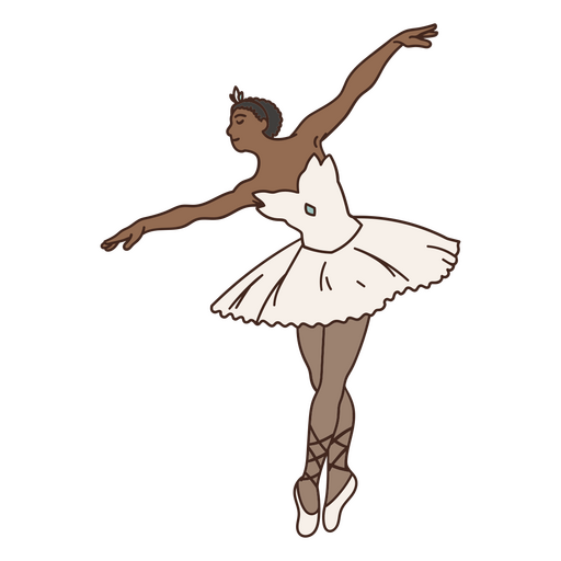 Schwarz-weiße Ballerina in einem weißen Kleid PNG-Design