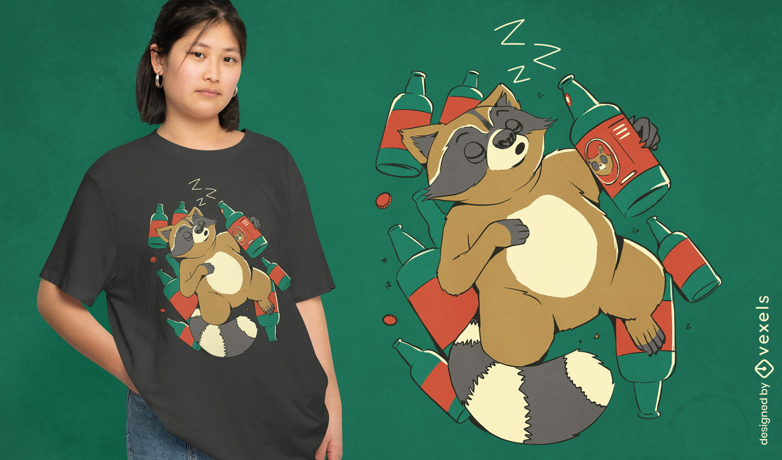 Sleeping drunk raccoon t-shirt design