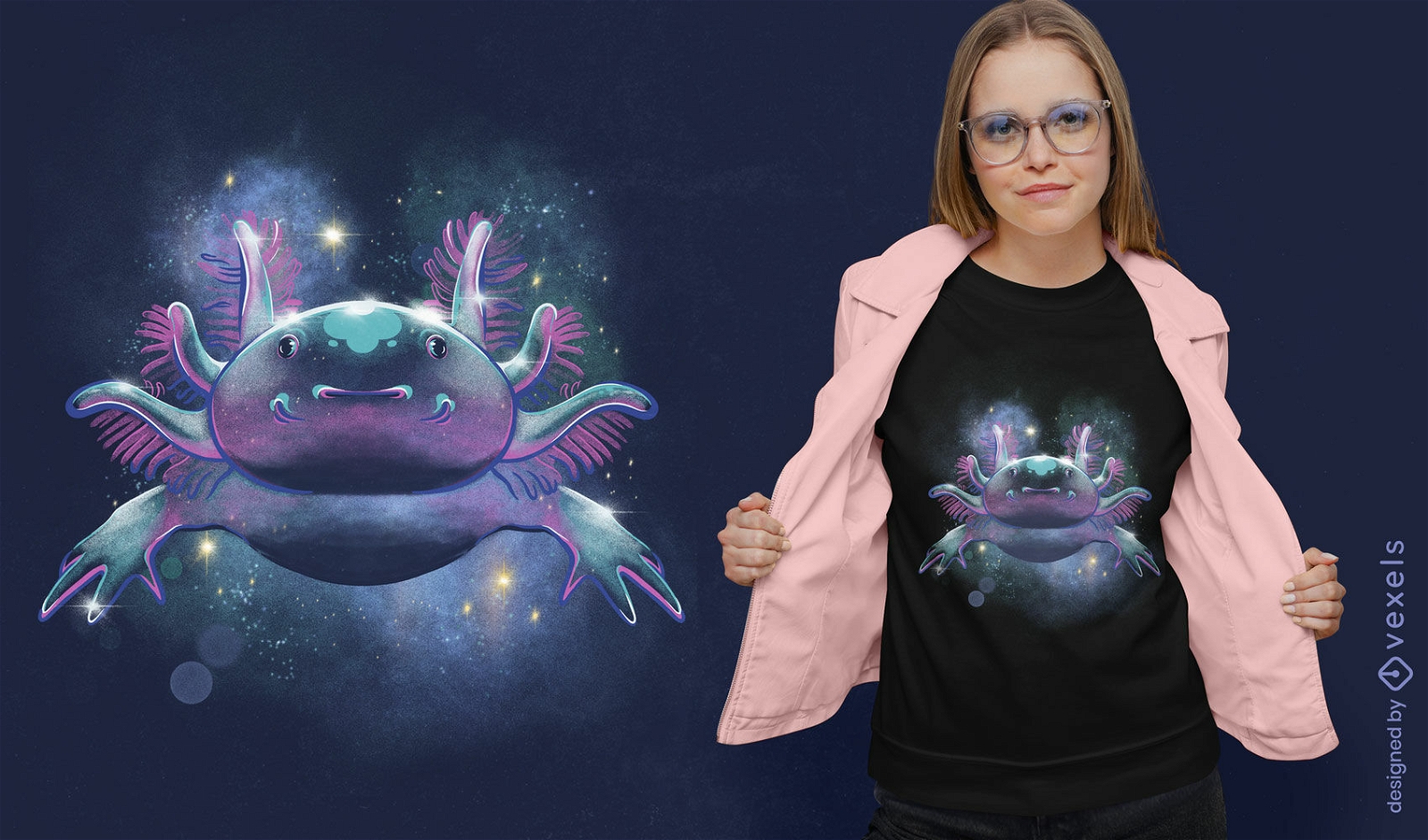 Design de camiseta de axolote cósmico