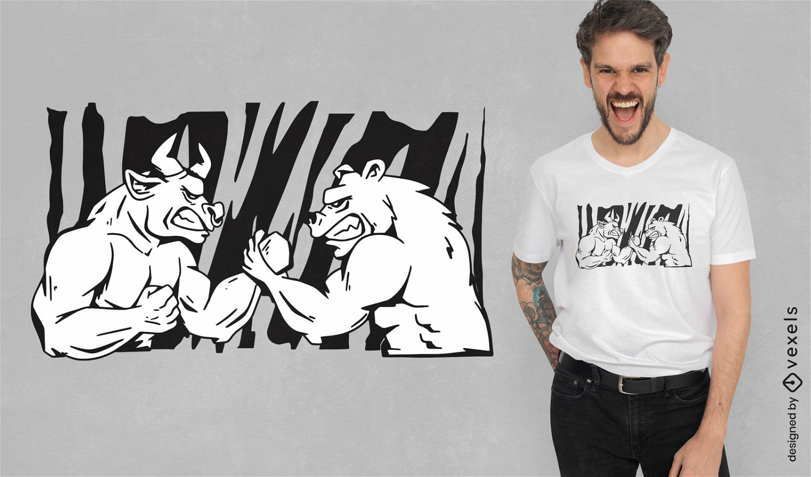Diseño de camiseta de lucha libre de toros y osos.