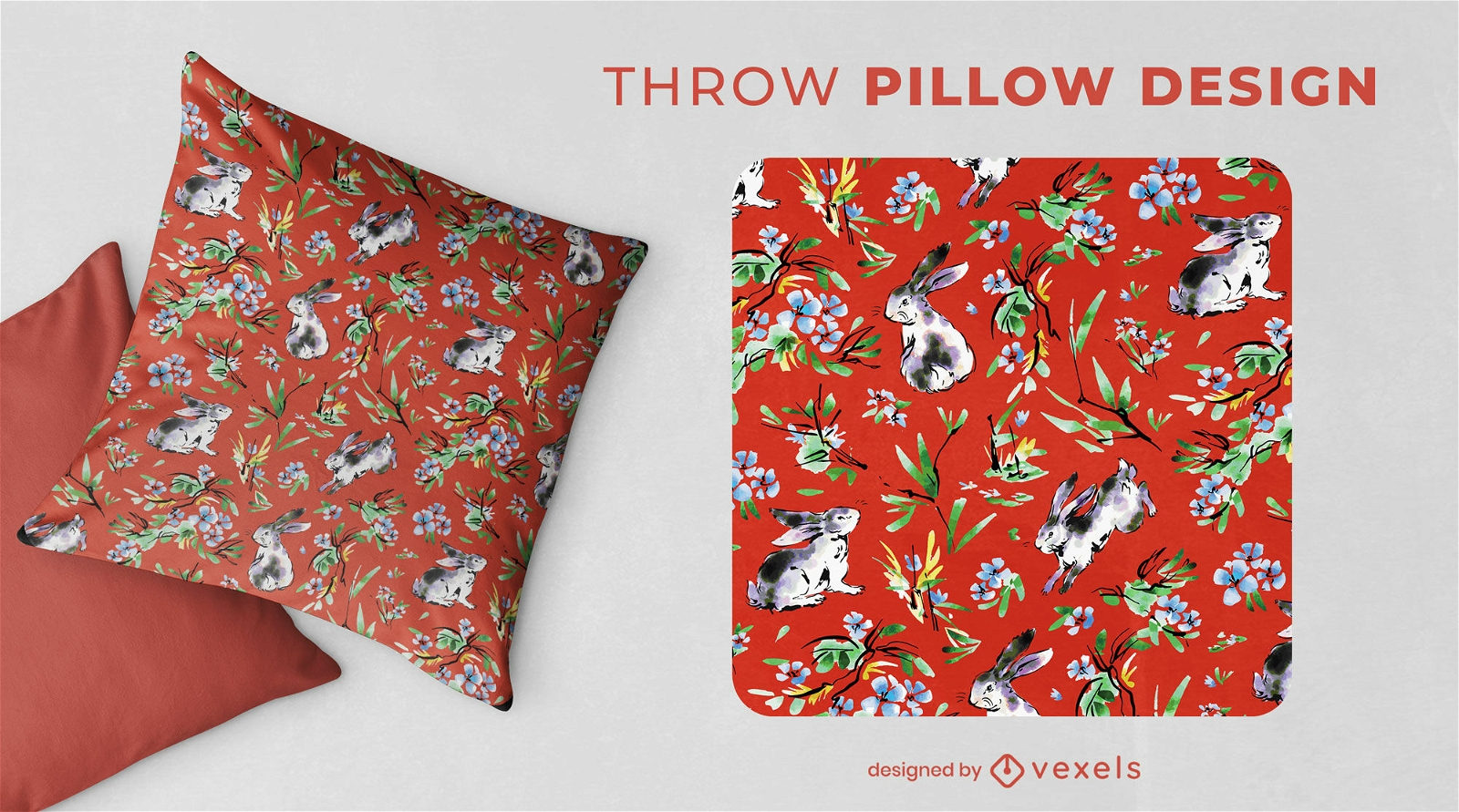 Floral rabbit throw pillow design