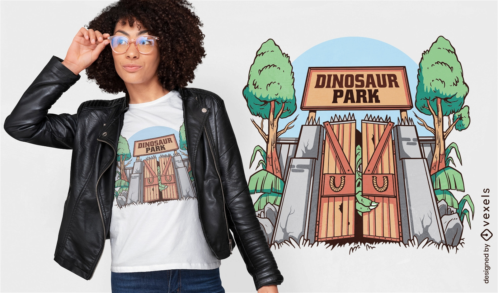 Design de camiseta de porta de parque de dinossauros