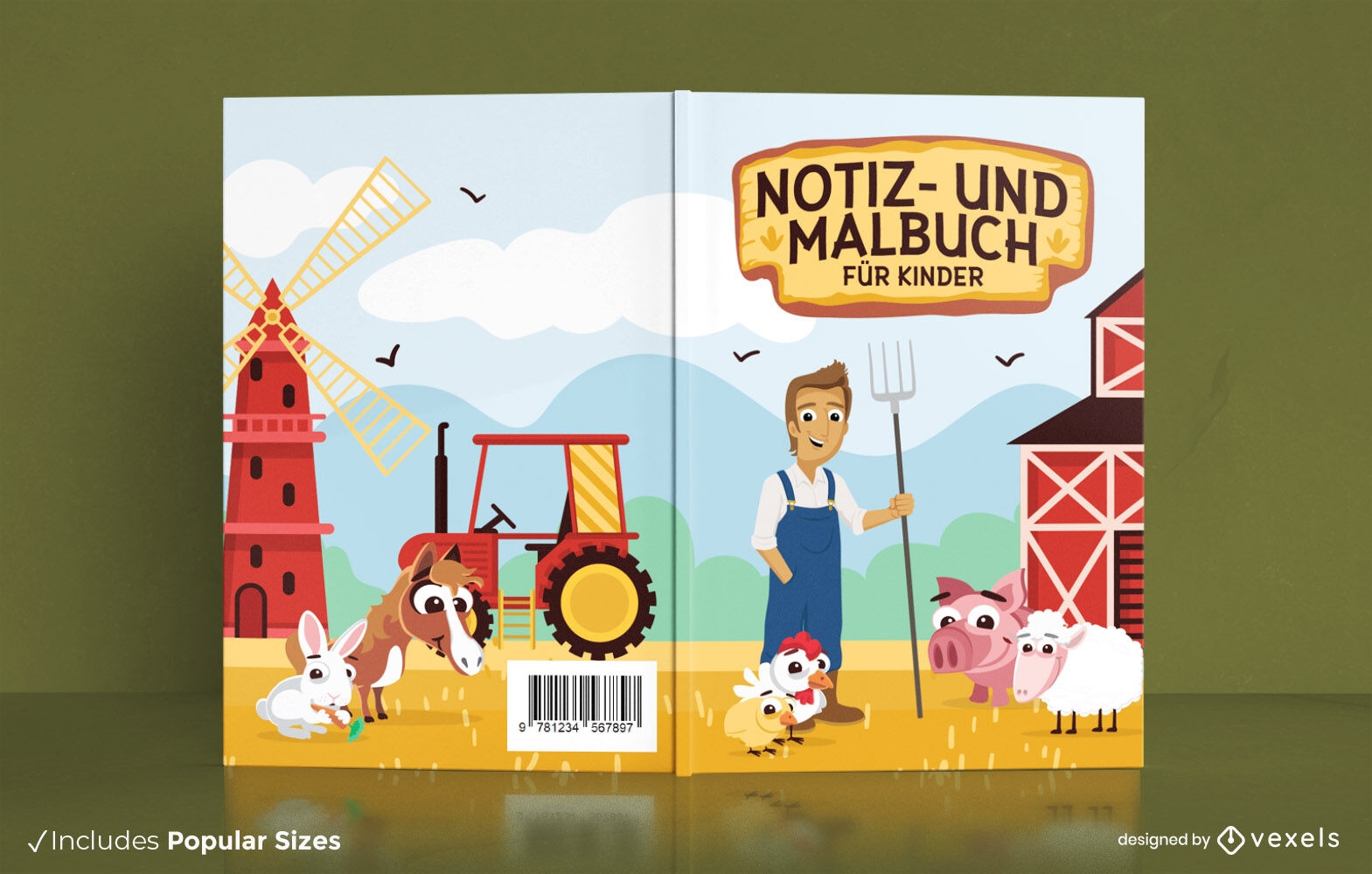 Design de capa de livro de animais de fazenda KDP