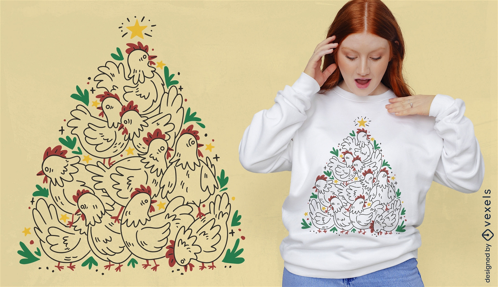 Huhn-Weihnachtsbaum-T-Shirt-Design
