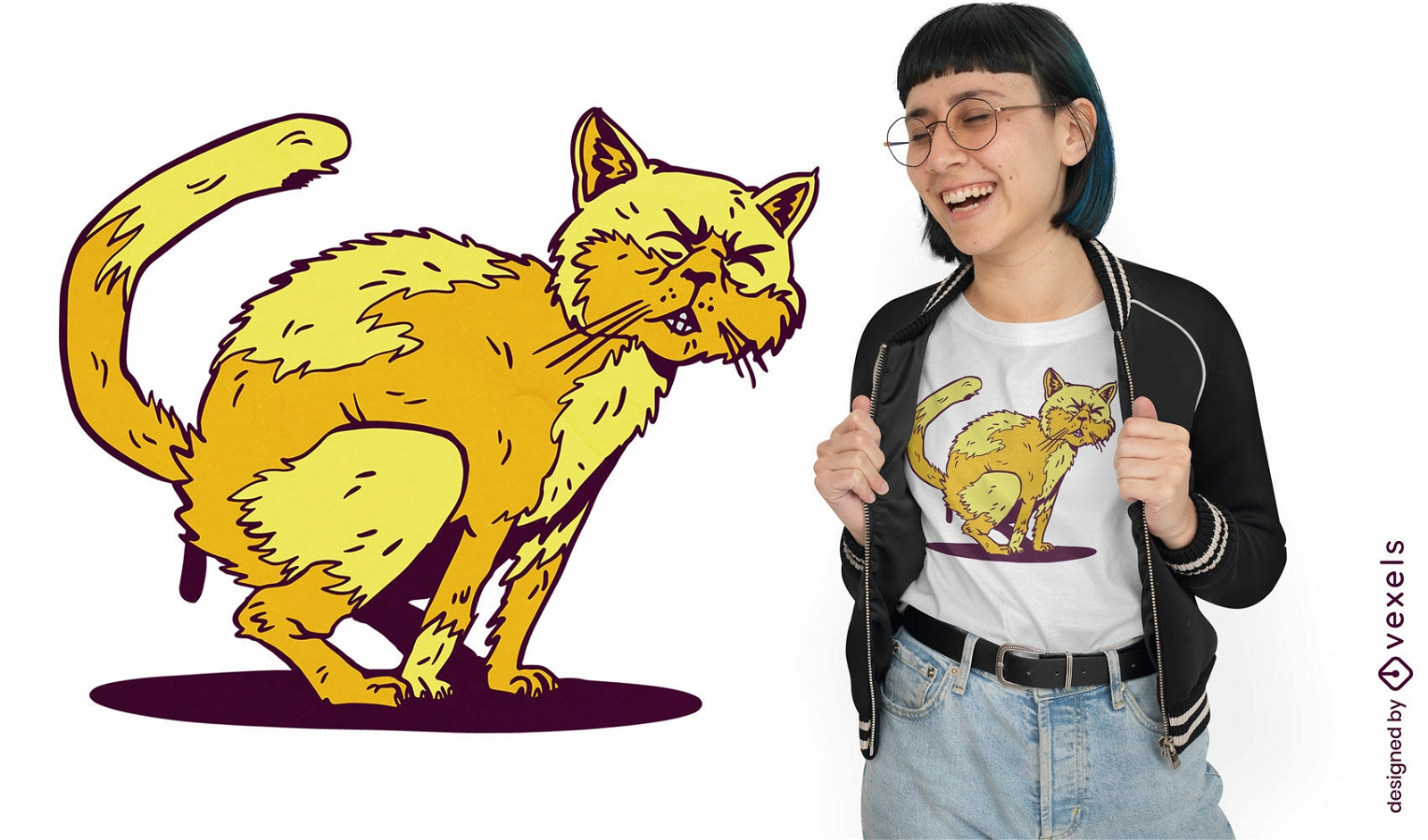 Diseño de camiseta de gato cagando