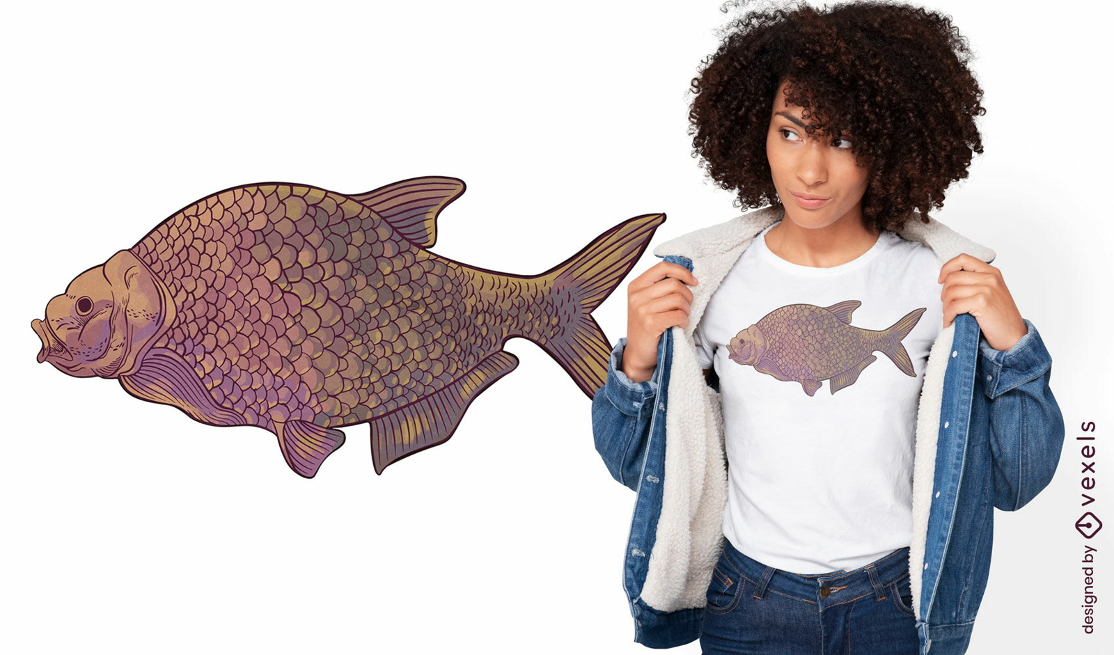 Realistic purple fish t-shirt design