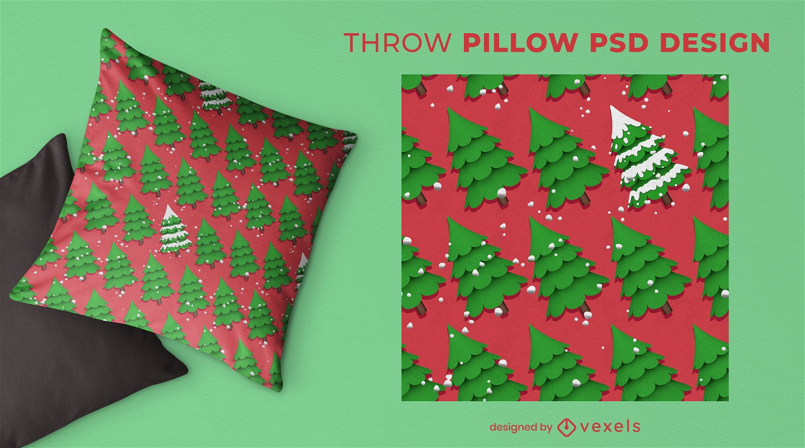 Christmas trees pattern PSD throw pillow design