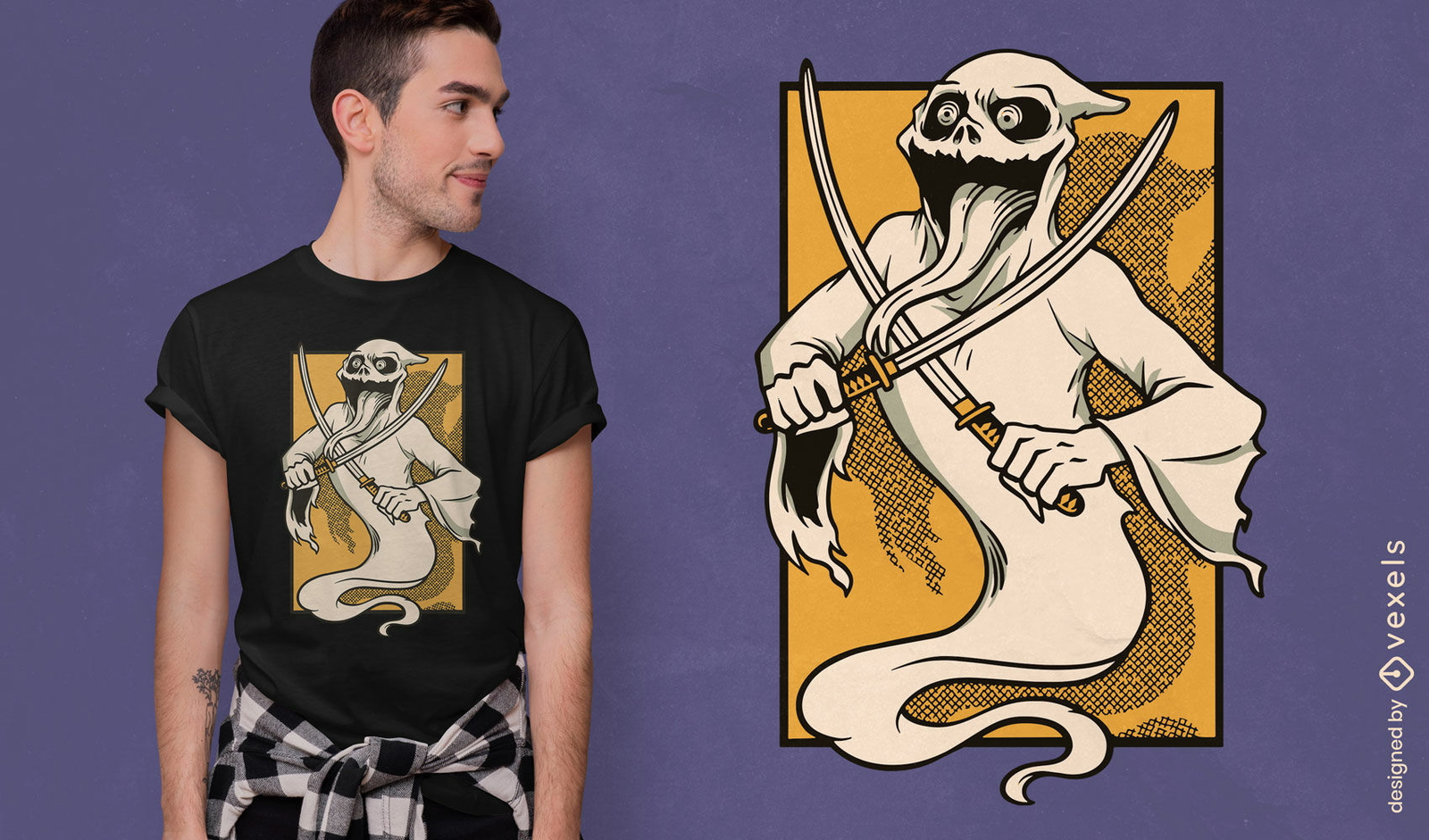 Fantasma con diseño de camiseta katanas.