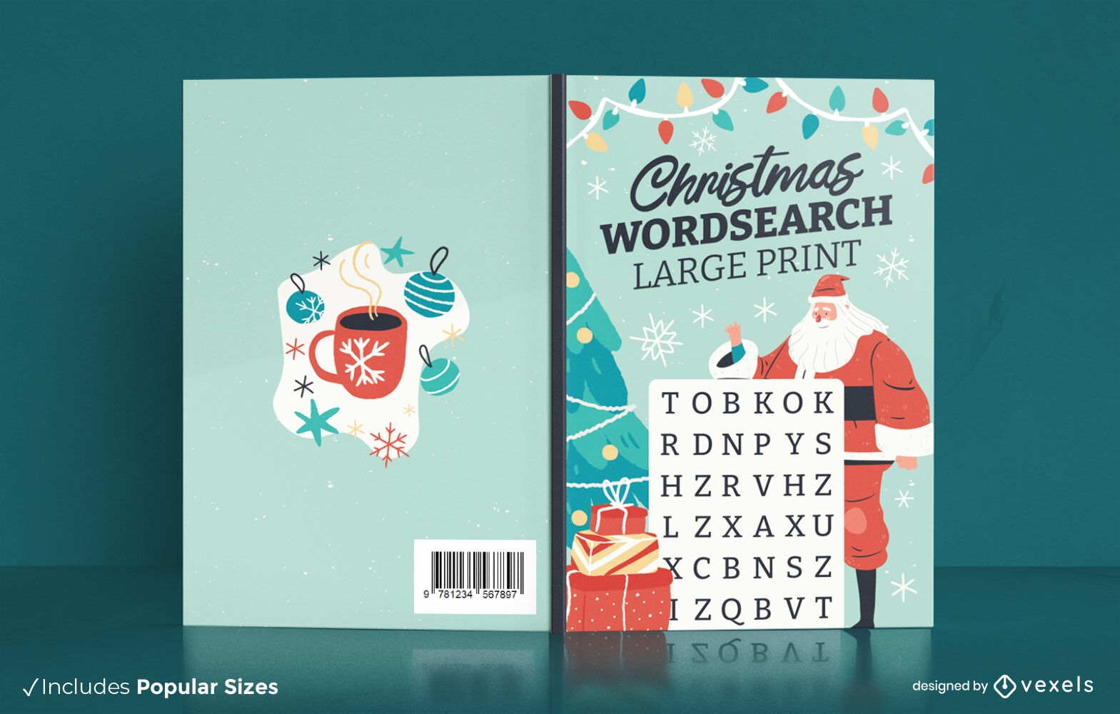 Diseño de portada de libro de búsqueda de palabras navideñas