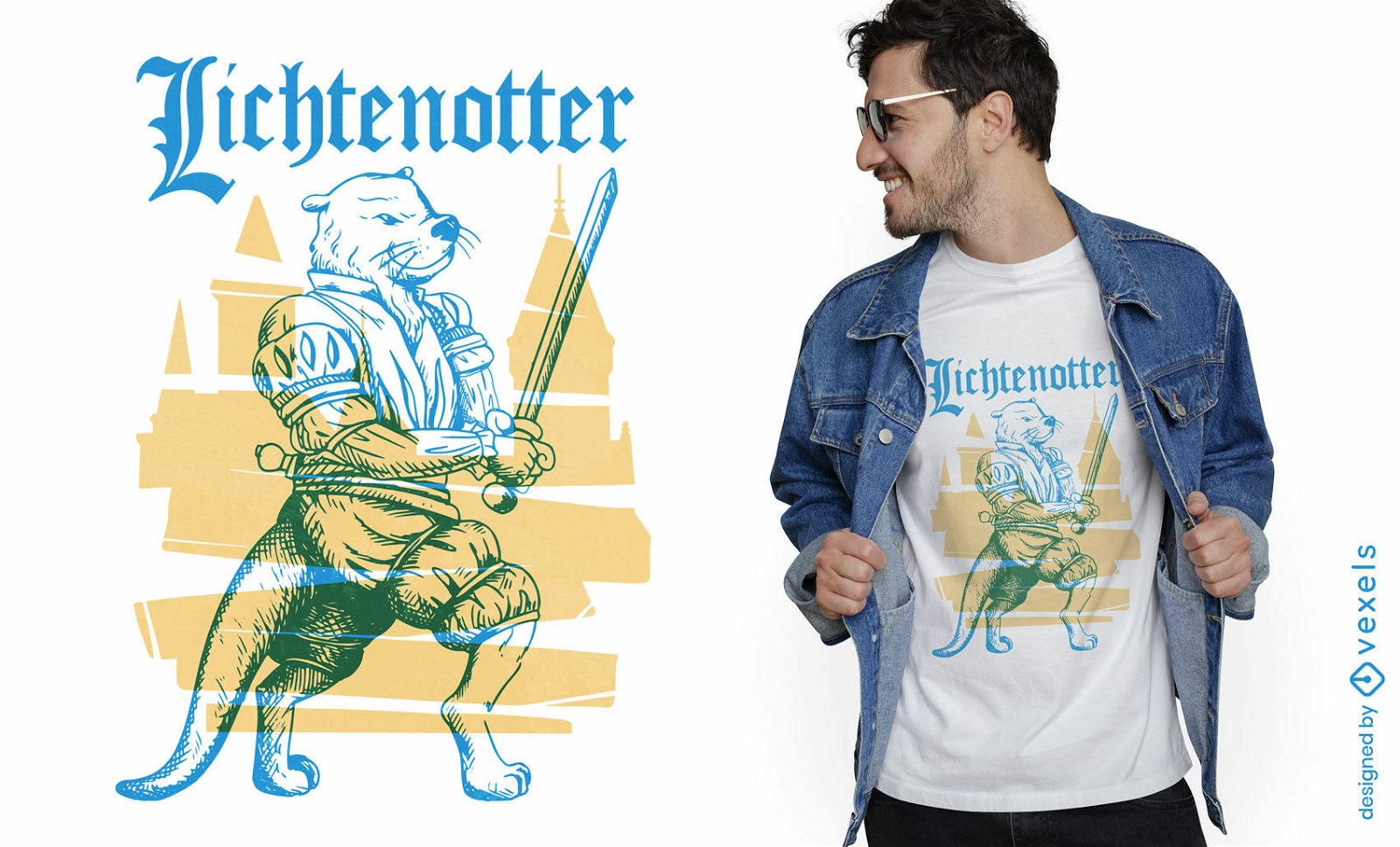 Design de camiseta de espada de lontra medieval