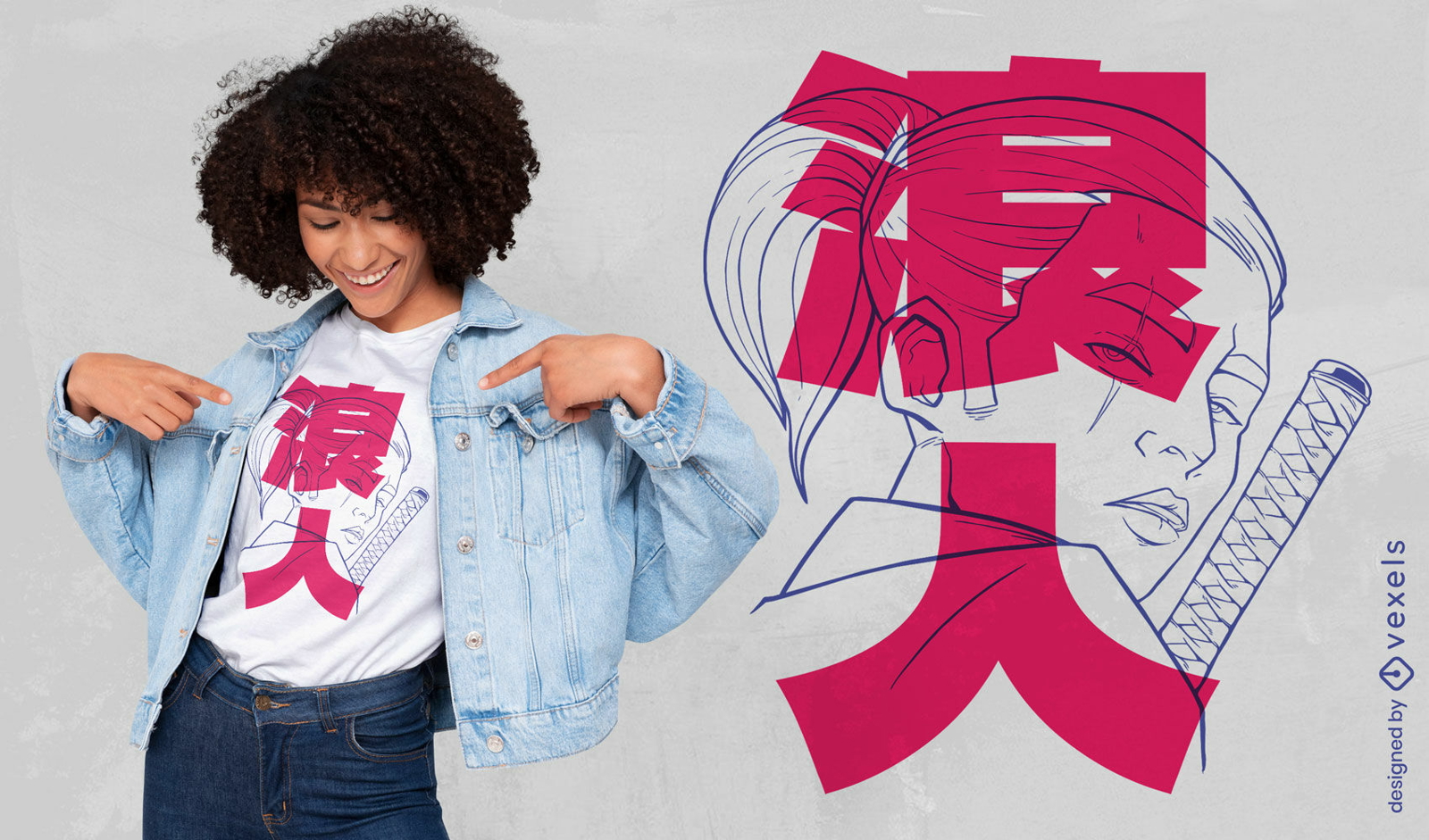 Diseño de camiseta japonesa samurai girl