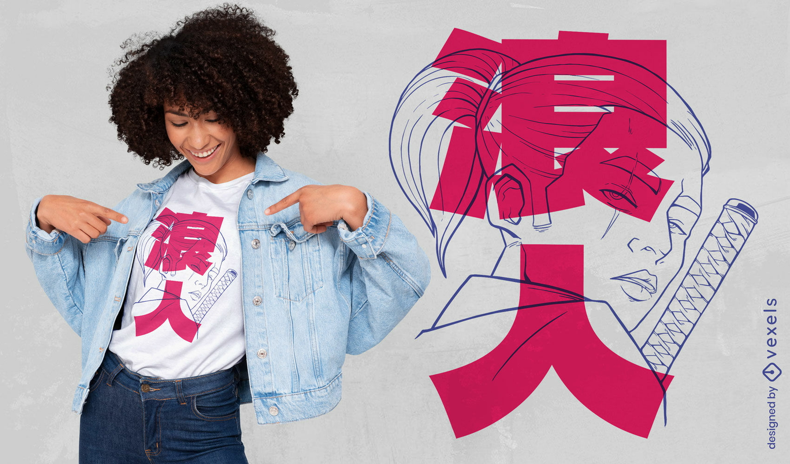 Japanisches T-Shirt-Design des Samurai-Mädchens