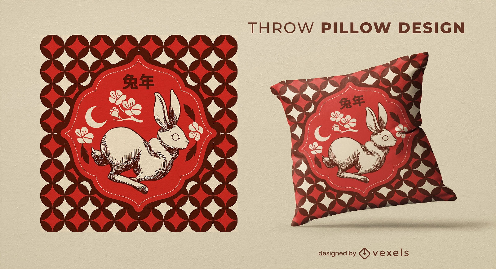 Chinese New Year rabbit throw pillow design