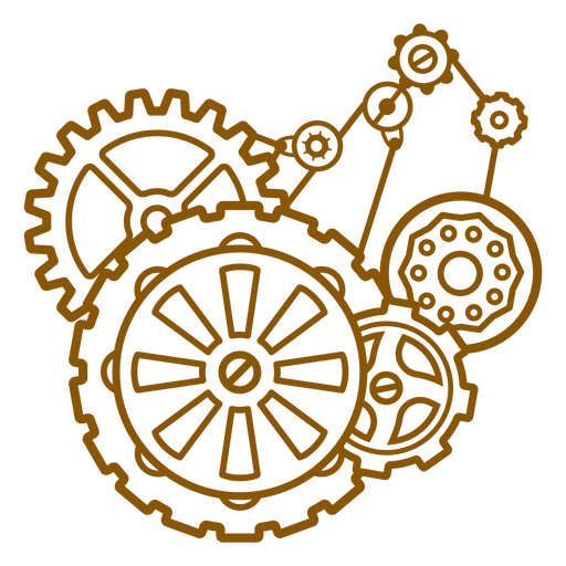 Icono de trazo marrón de engranajes y engranajes Diseño PNG