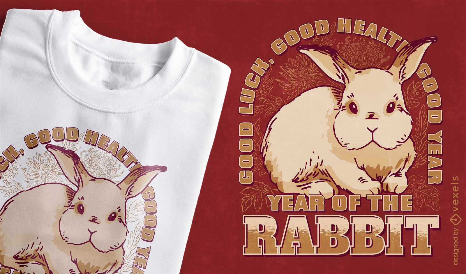 Buen año del diseño de camiseta de conejo.