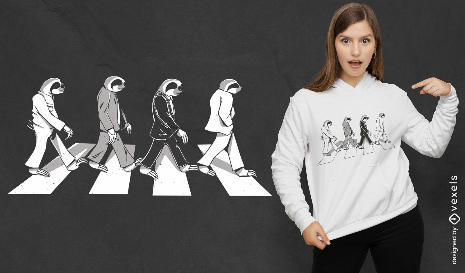Abbey Road-Faultier-Parodie-T-Shirt-Design