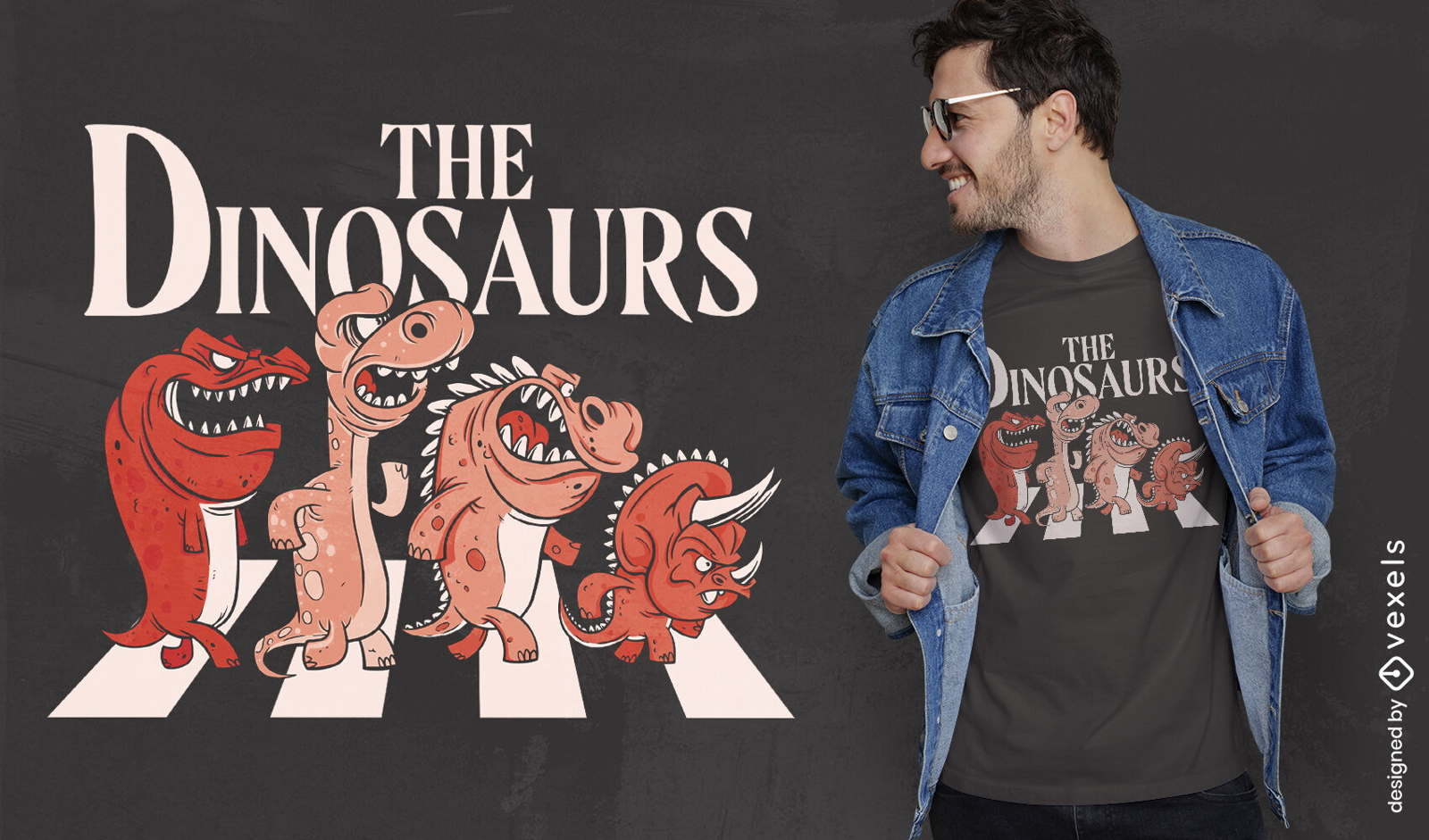 Design de camiseta par?dia Dinosaurs Abbey Road