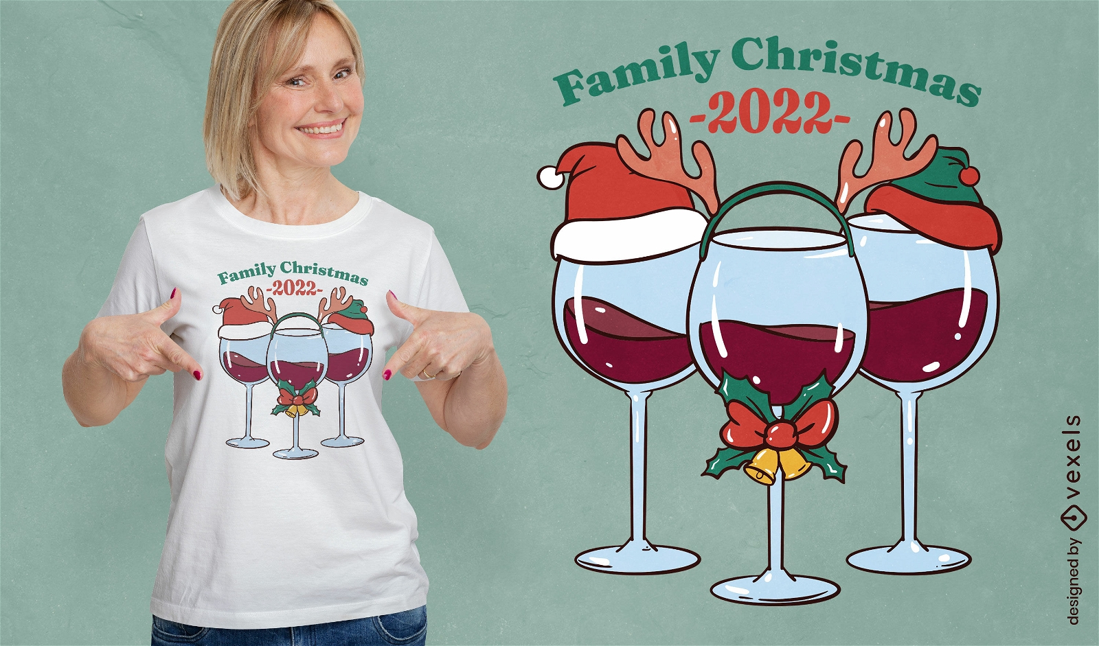 Design de camiseta de taças de vinho de Natal
