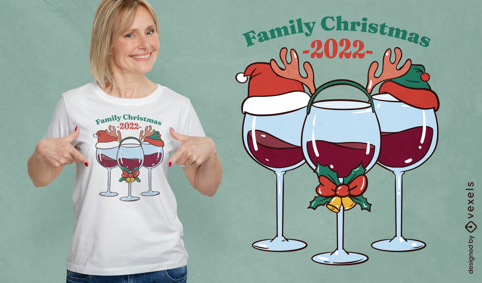 Dise?o de camiseta de copas de vino navide?as.