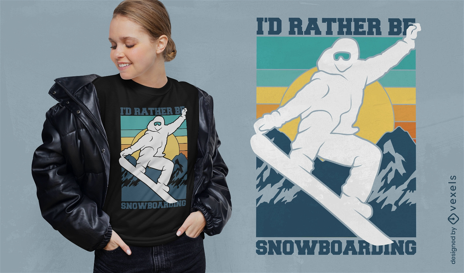 Design de camiseta por do sol de snowboard