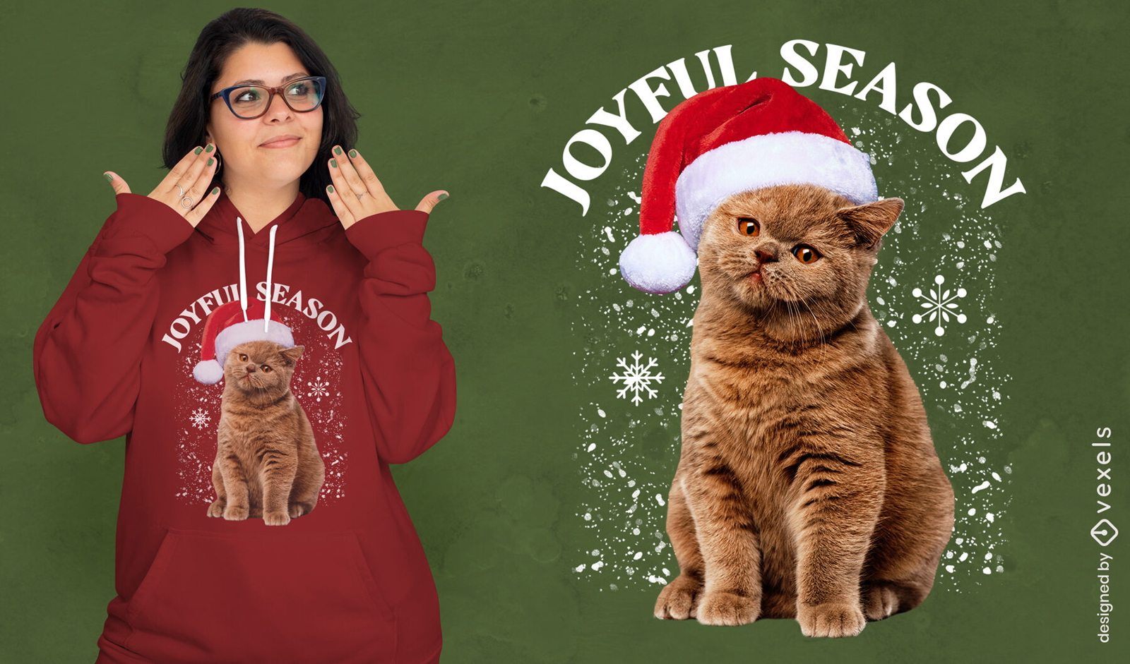 Design de camiseta PSD de gato de Natal alegre