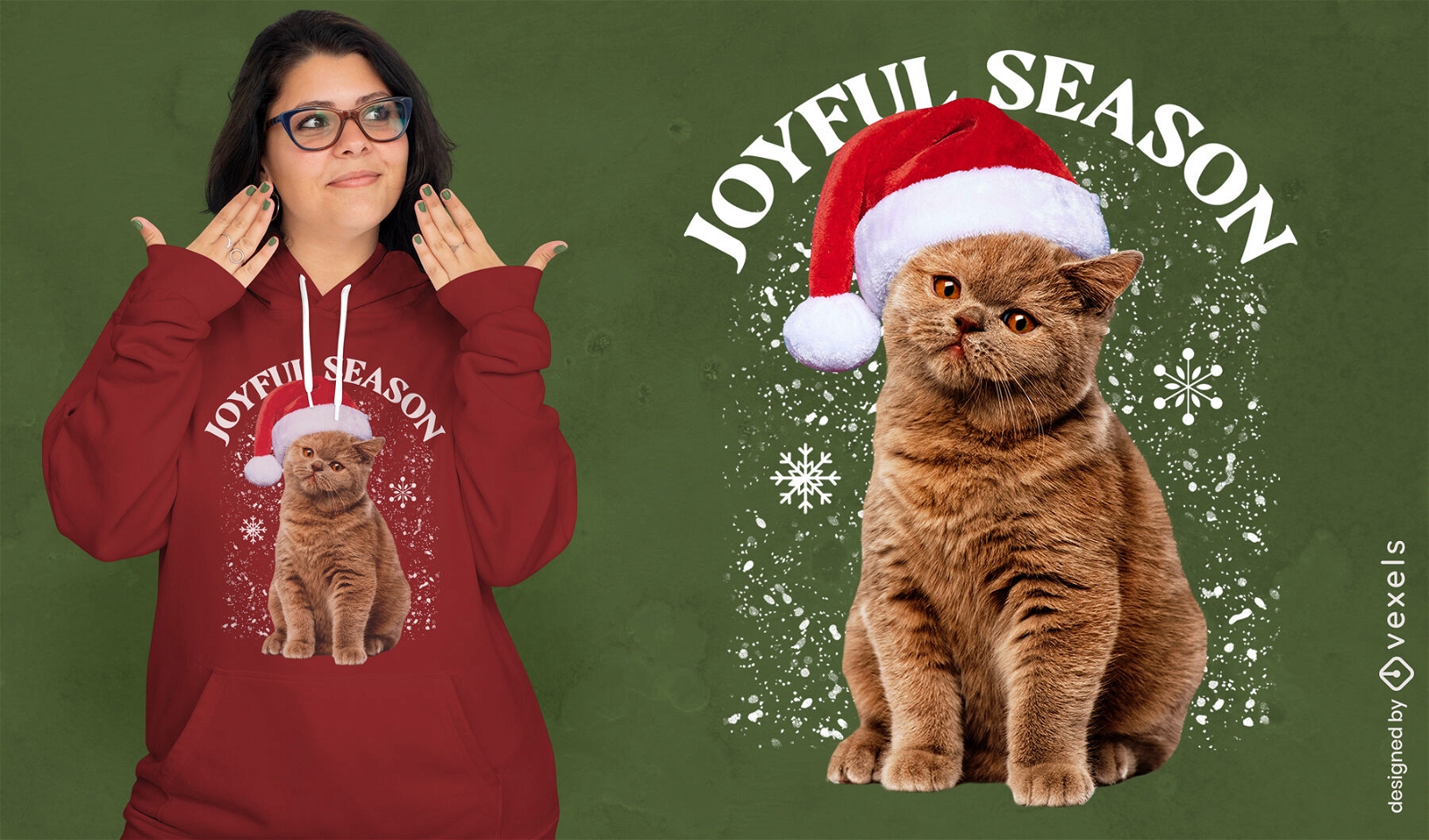 Joyful Christmas cat PSD t-shirt design