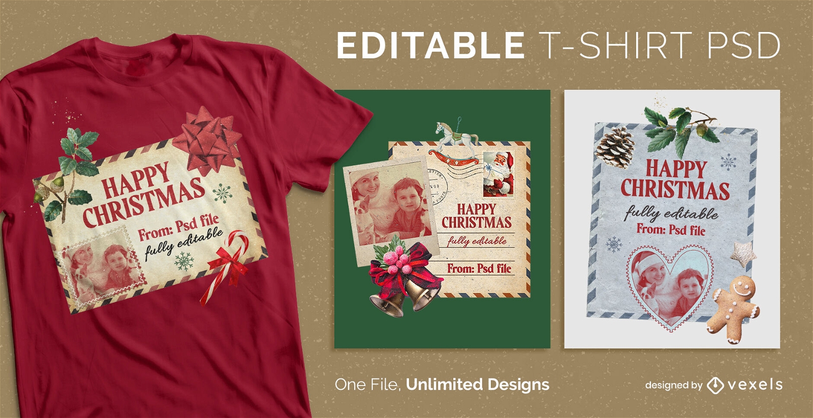Christmas postcards scalable t-shirt psd