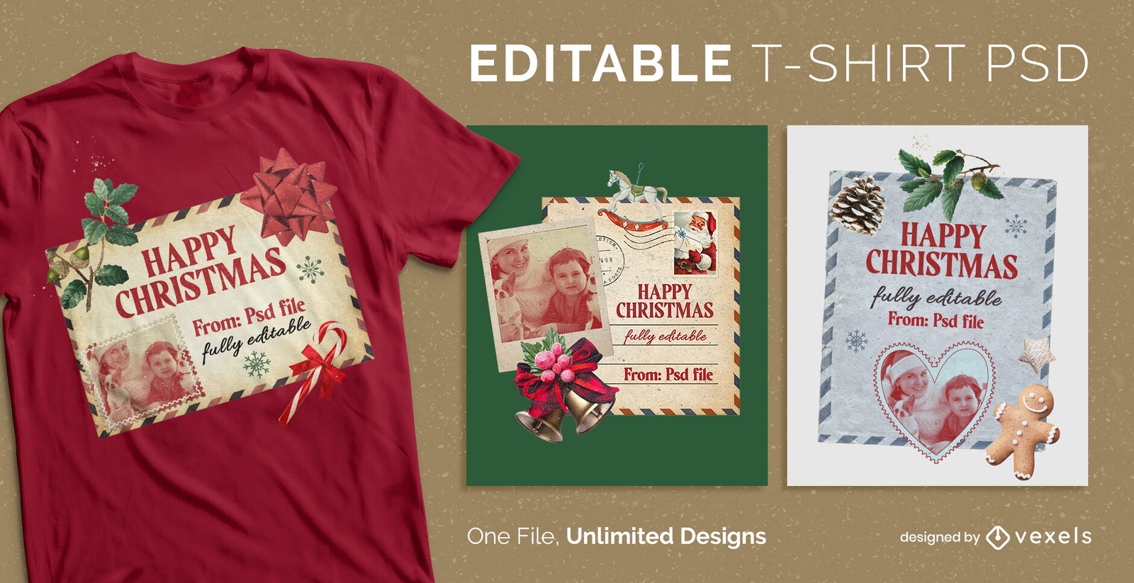 Postales navideñas camiseta escalable psd