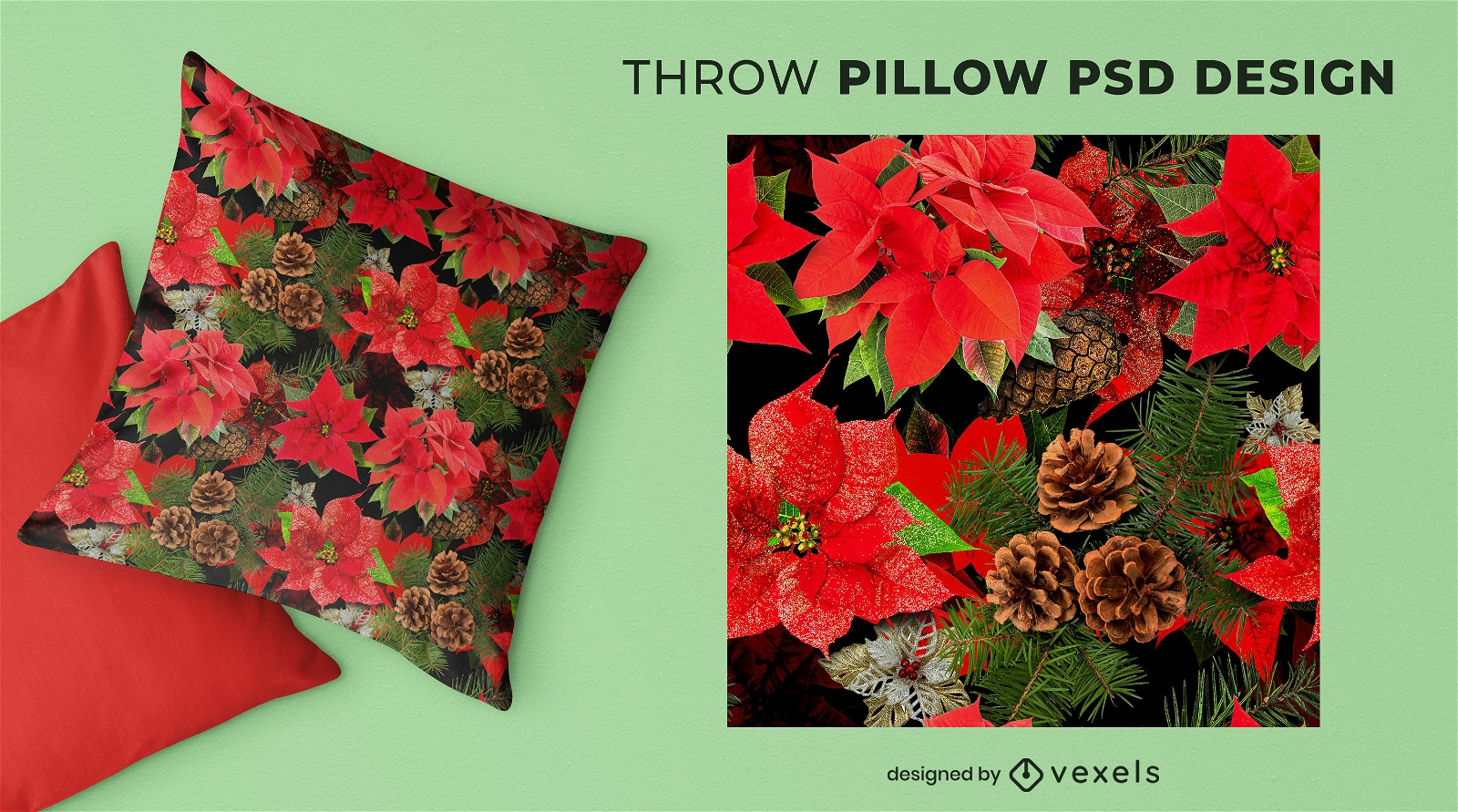 Christmas floral pattern PSD throw pillow design