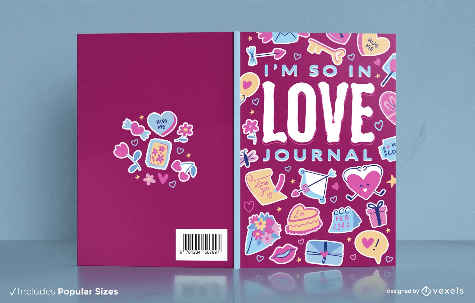Love journal cartoon book cover design