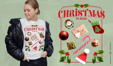Design de camiseta psd de elementos de natal