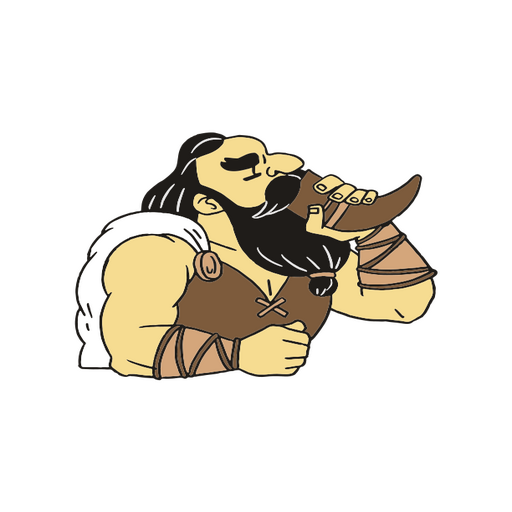 Caricatura de un hombre barbudo bebiendo de un cuerno Diseño PNG