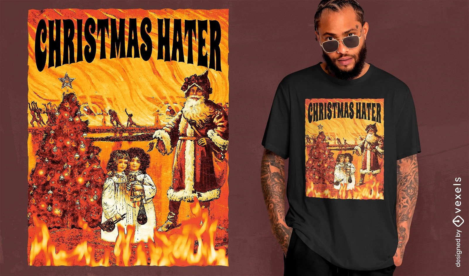 Christmas hater fire psd t-shirt design