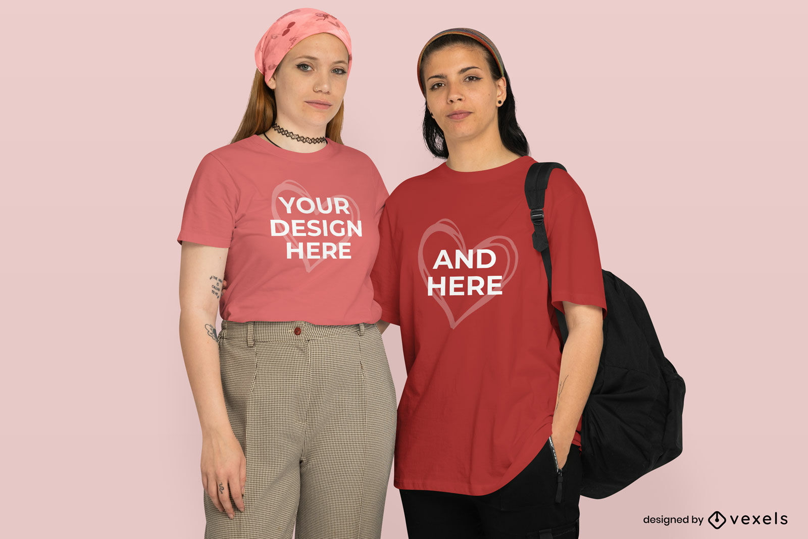 Maqueta de camiseta del día de san valentín de pareja de mujeres