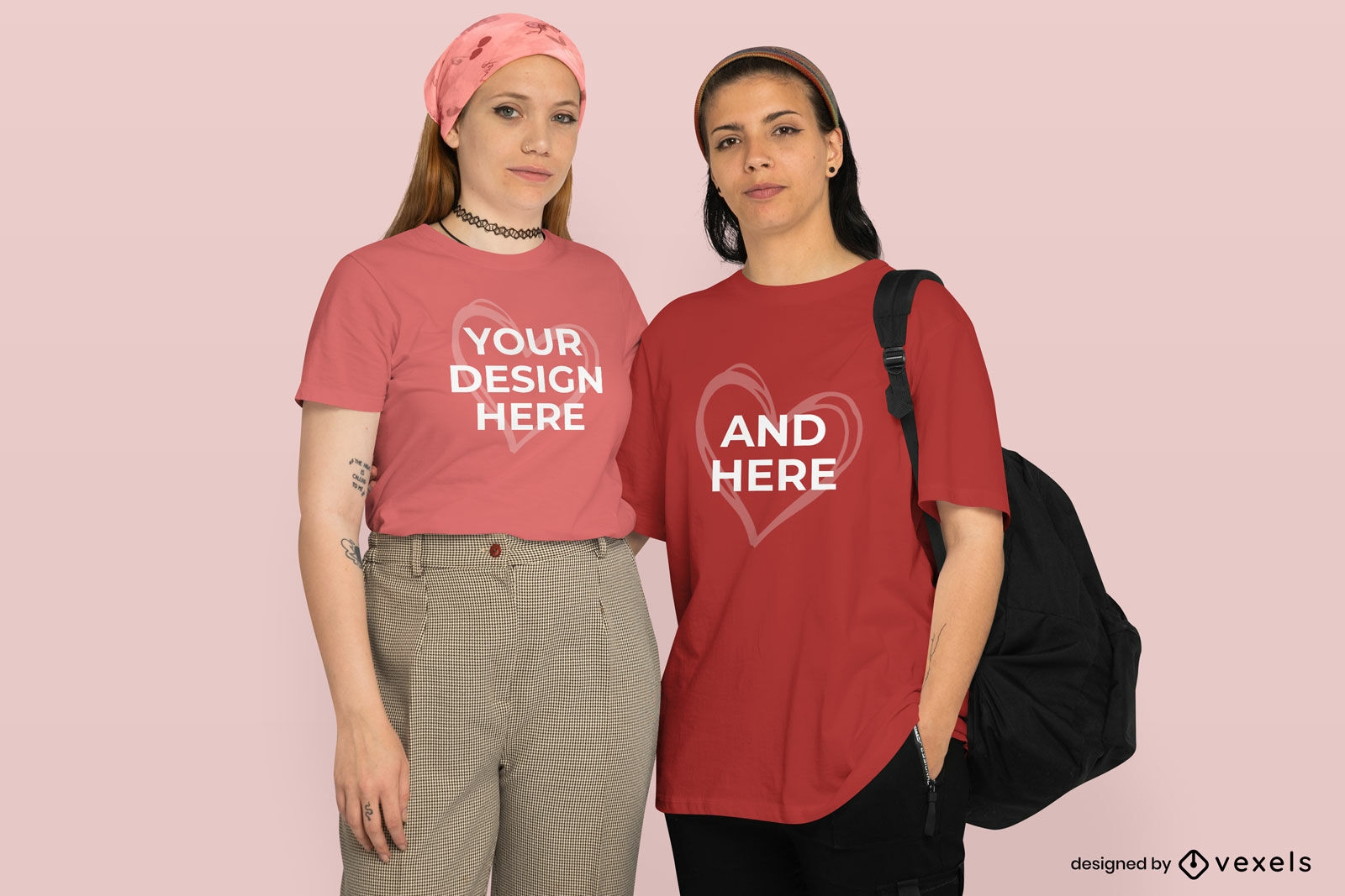 Women couple valentines day t-shirt mockup