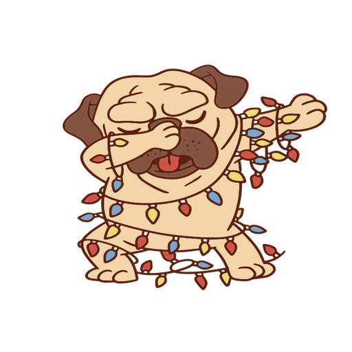 Cachorro Pug dançando com luzes de Natal Desenho PNG