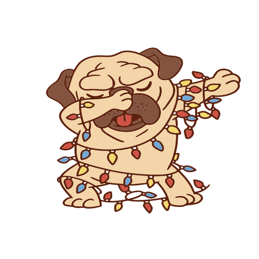 Perro Pug bailando con luces navideñas Diseño PNG