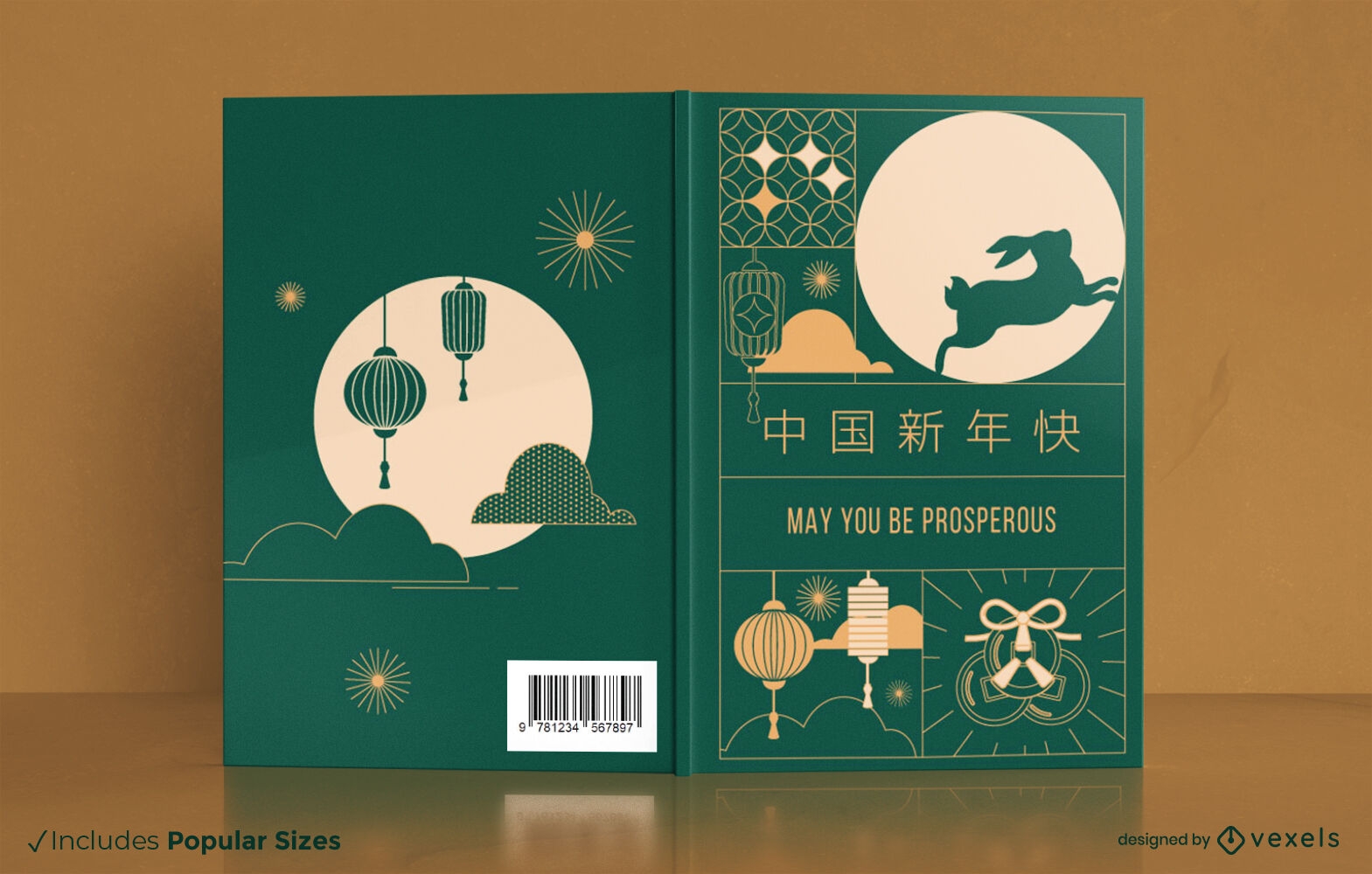Design de capa de livro de coelho de ano novo