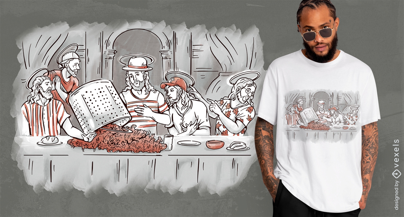 Last supper painting parody t-shirt psd