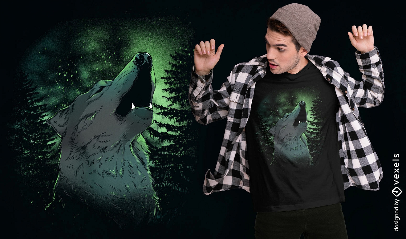Design de camiseta lobo uivando