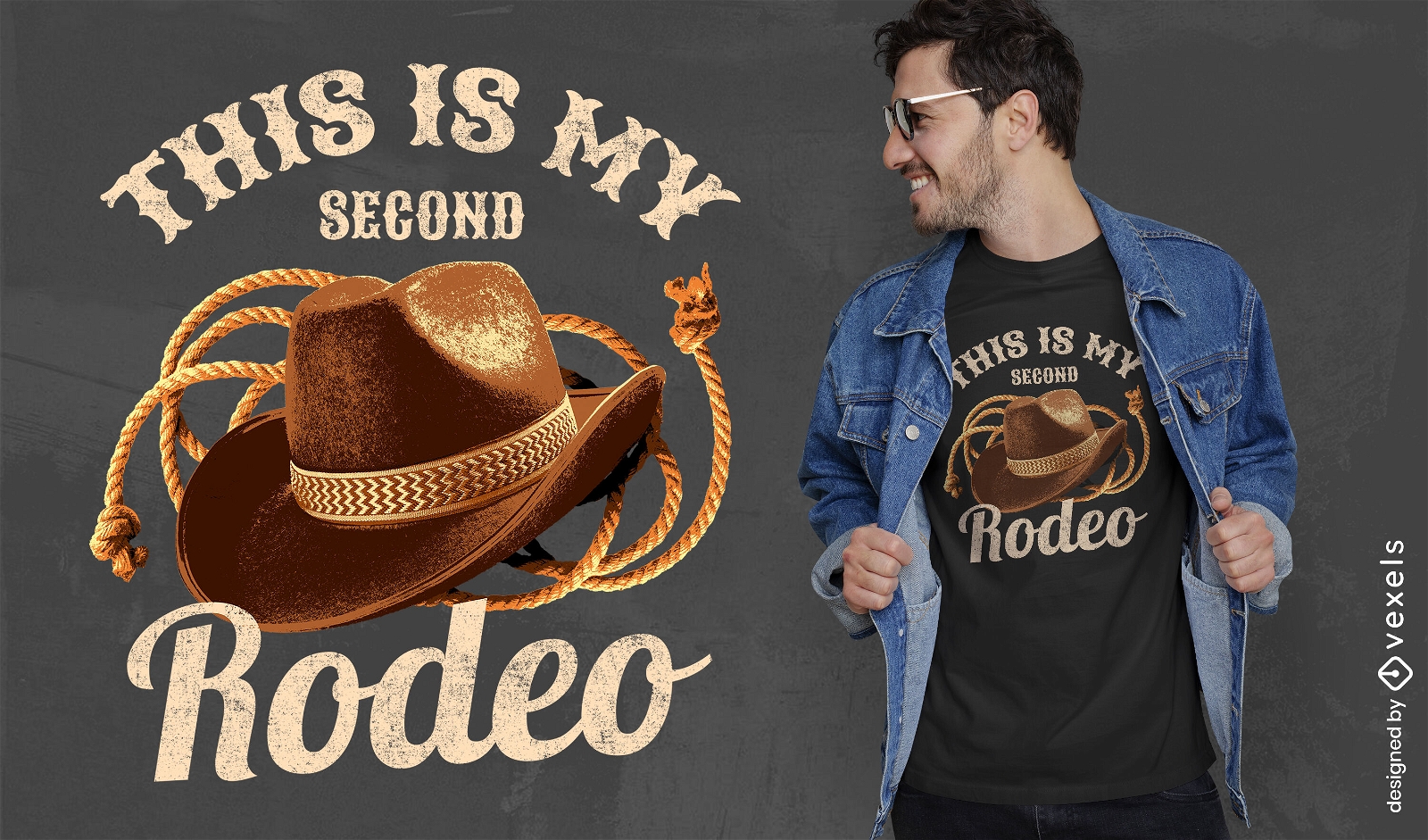 Sombrero de vaquero occidental y camiseta de cuerda psd