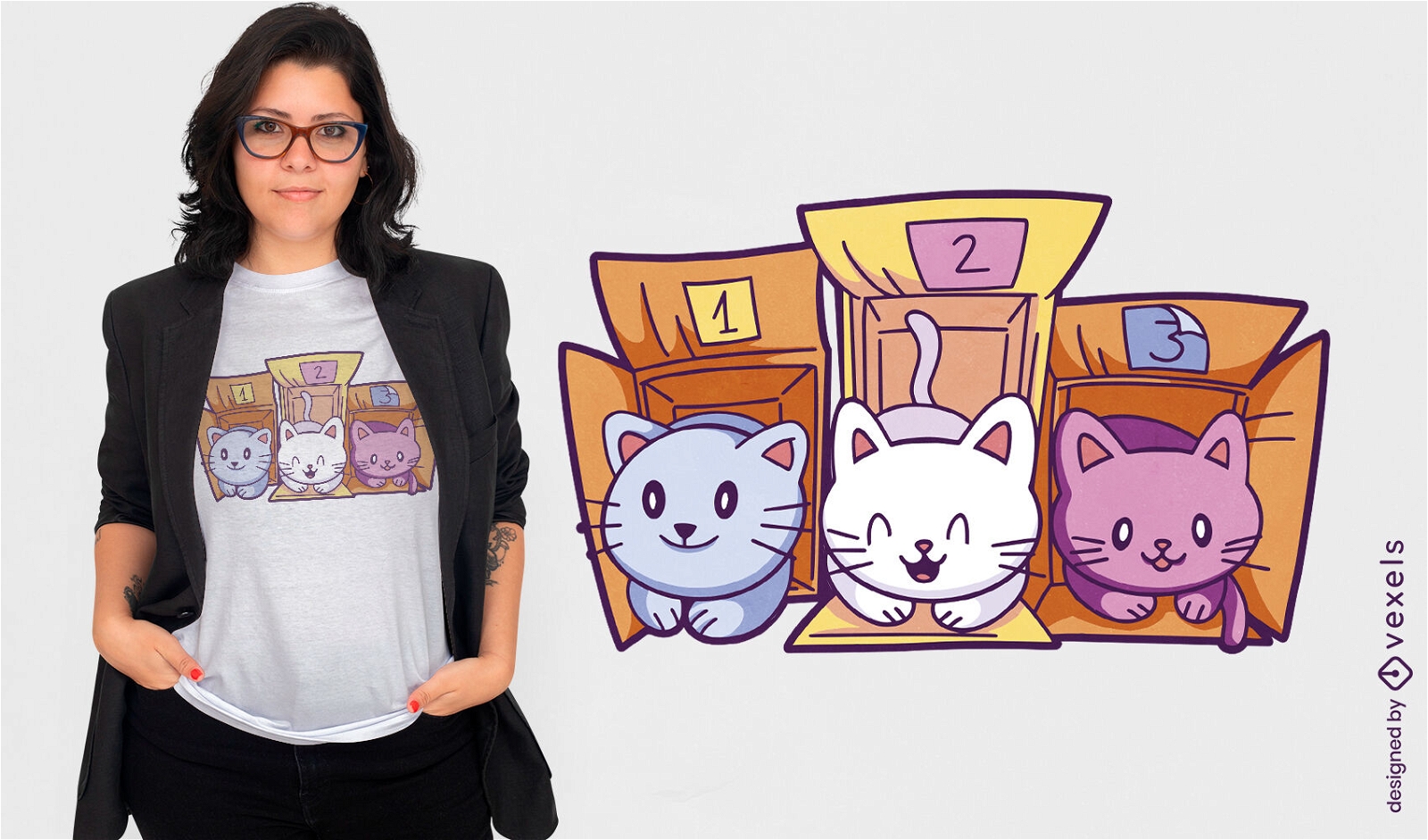 Gatos bonitos em design de camiseta de caixas