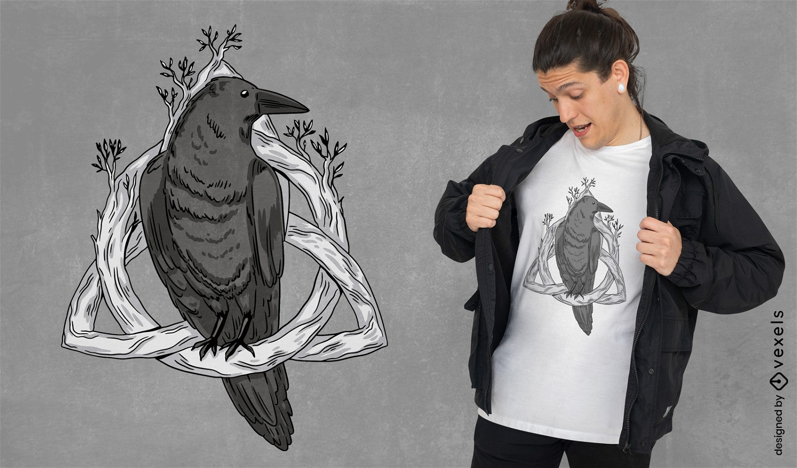 Raven no design de camiseta de símbolo nórdico