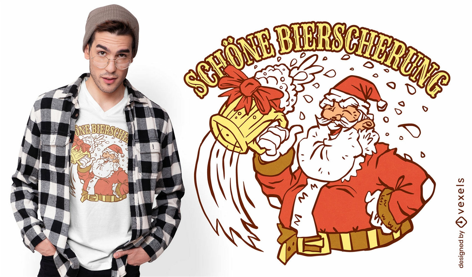 Santa claus with christmas beer t-shirt design